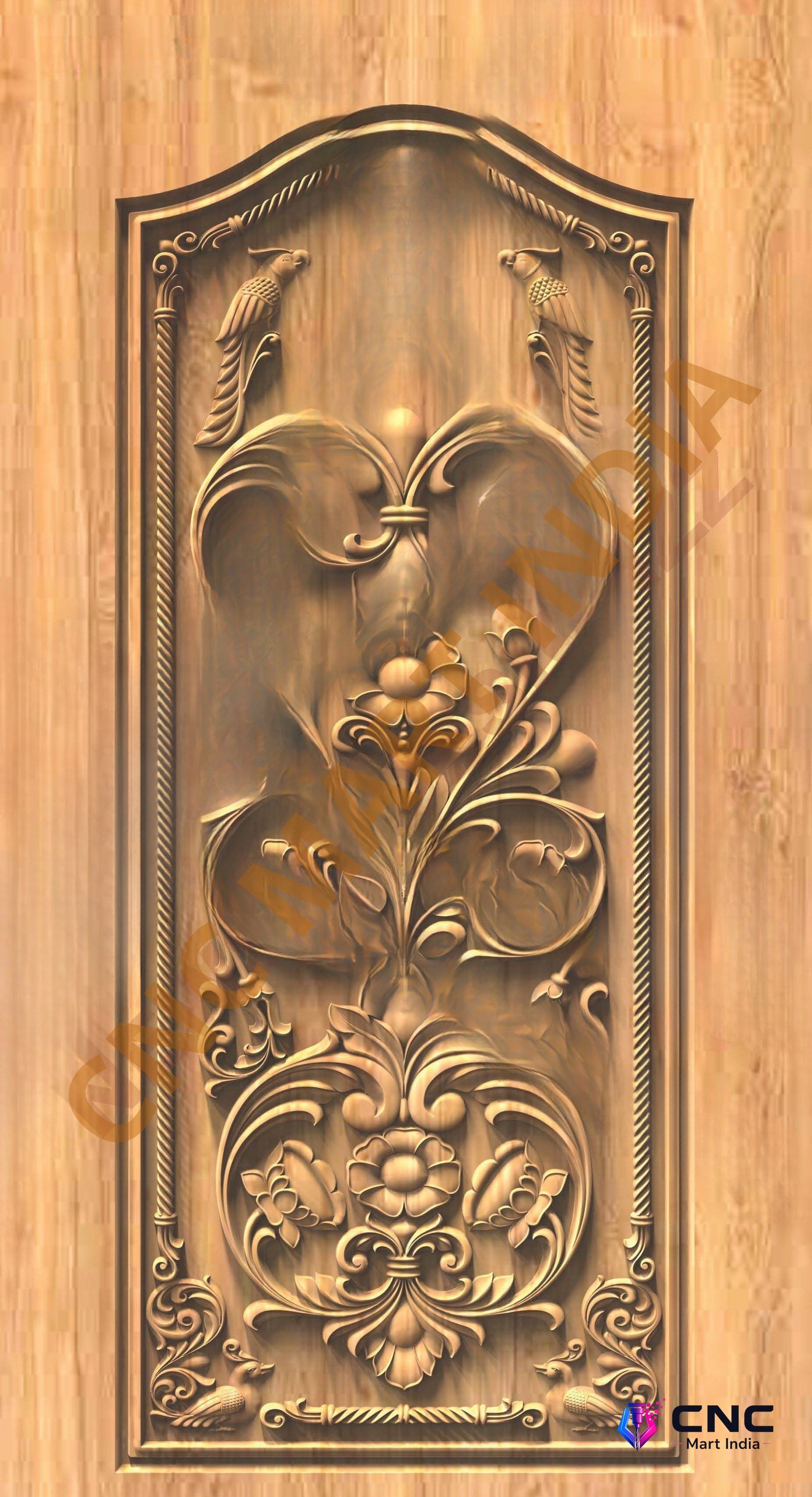 GSK EMBOSSING - EMD-97 Elegant Floral and Avian Classical Wood Carving Door Design